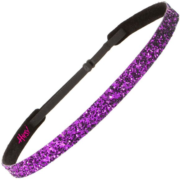 Hipsy Fuchsia Adjustable & No Slip Skinny Bling Glitter Hair Headband - Picture 3 of 4